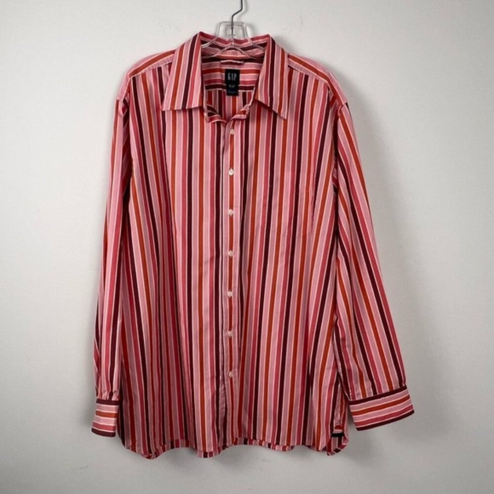 GAP Classic Fit Striped Button-Down Shirt in Pink and Burgundy Size XXL Rainbow